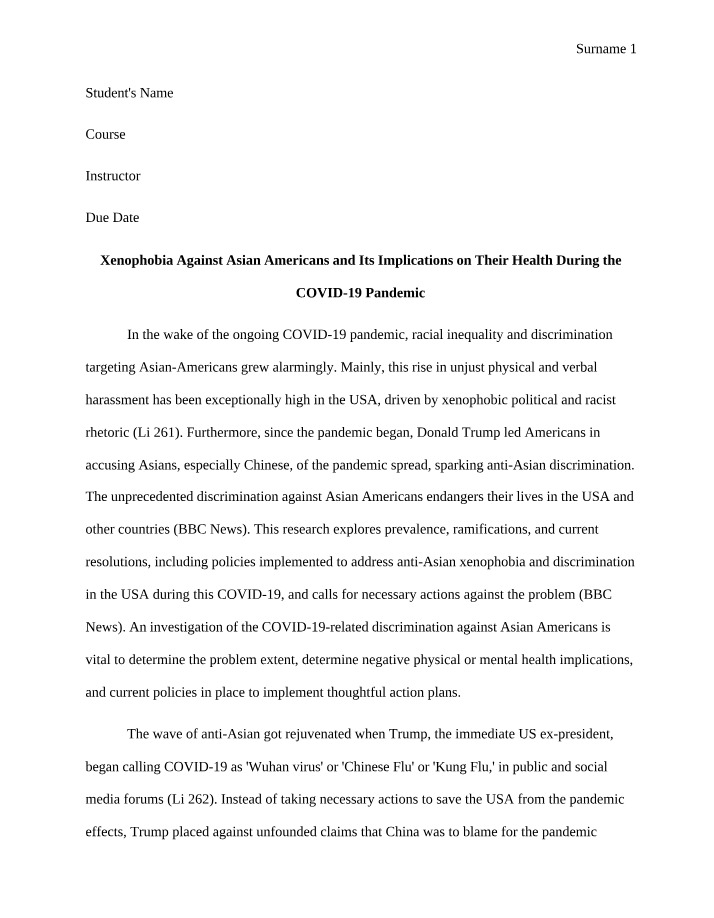 Xenophobia and Asian Americans' Health During the COVID-19 Pandemic