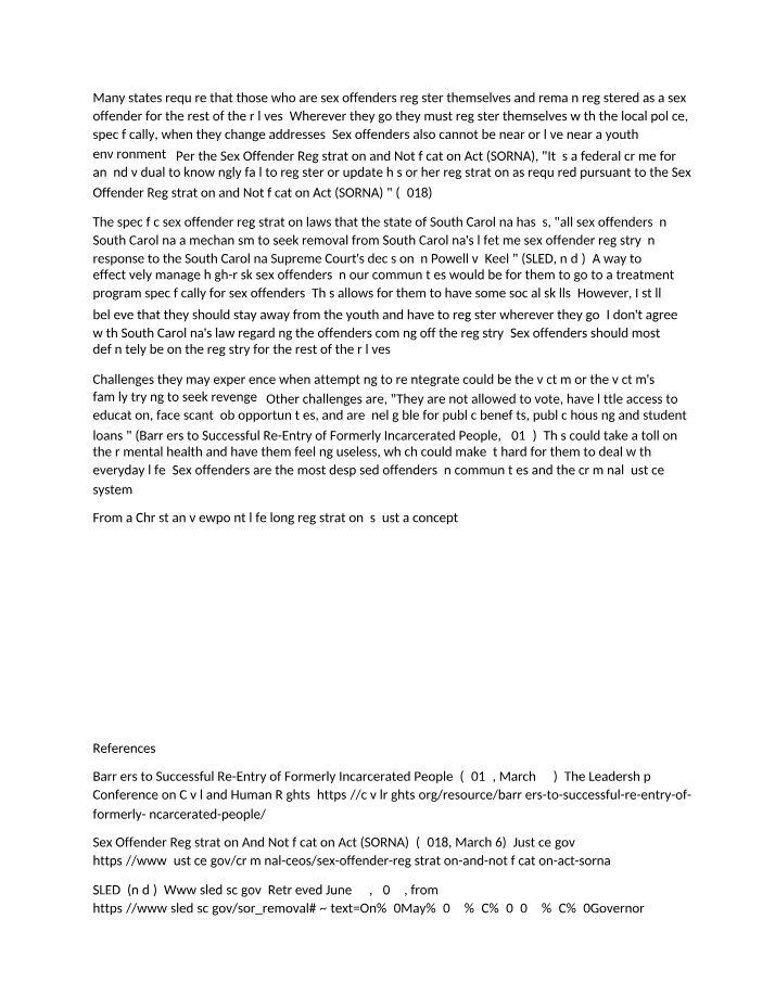 Challenges and Reintegration Regarding Sex Offender Registration Laws