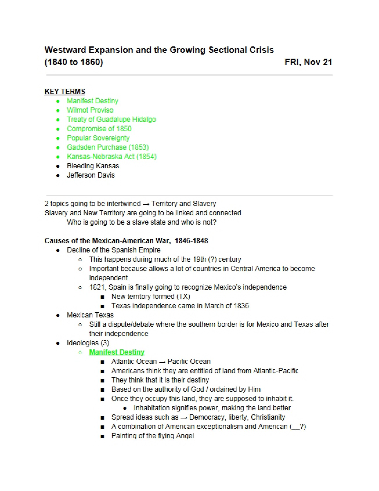Westward Expansion and the Growing Sectional Crisis