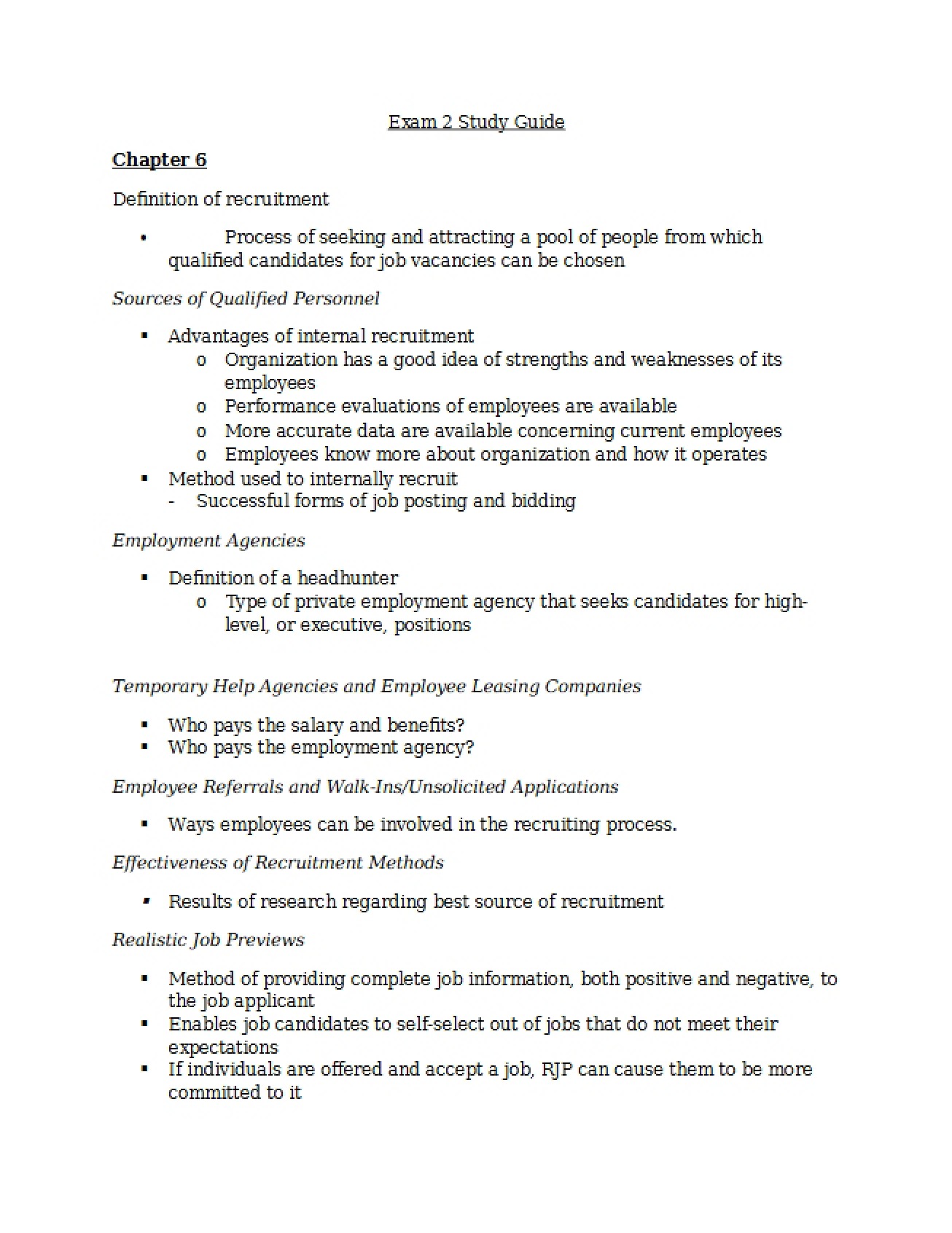 Study Materials for the Second HR Assessment