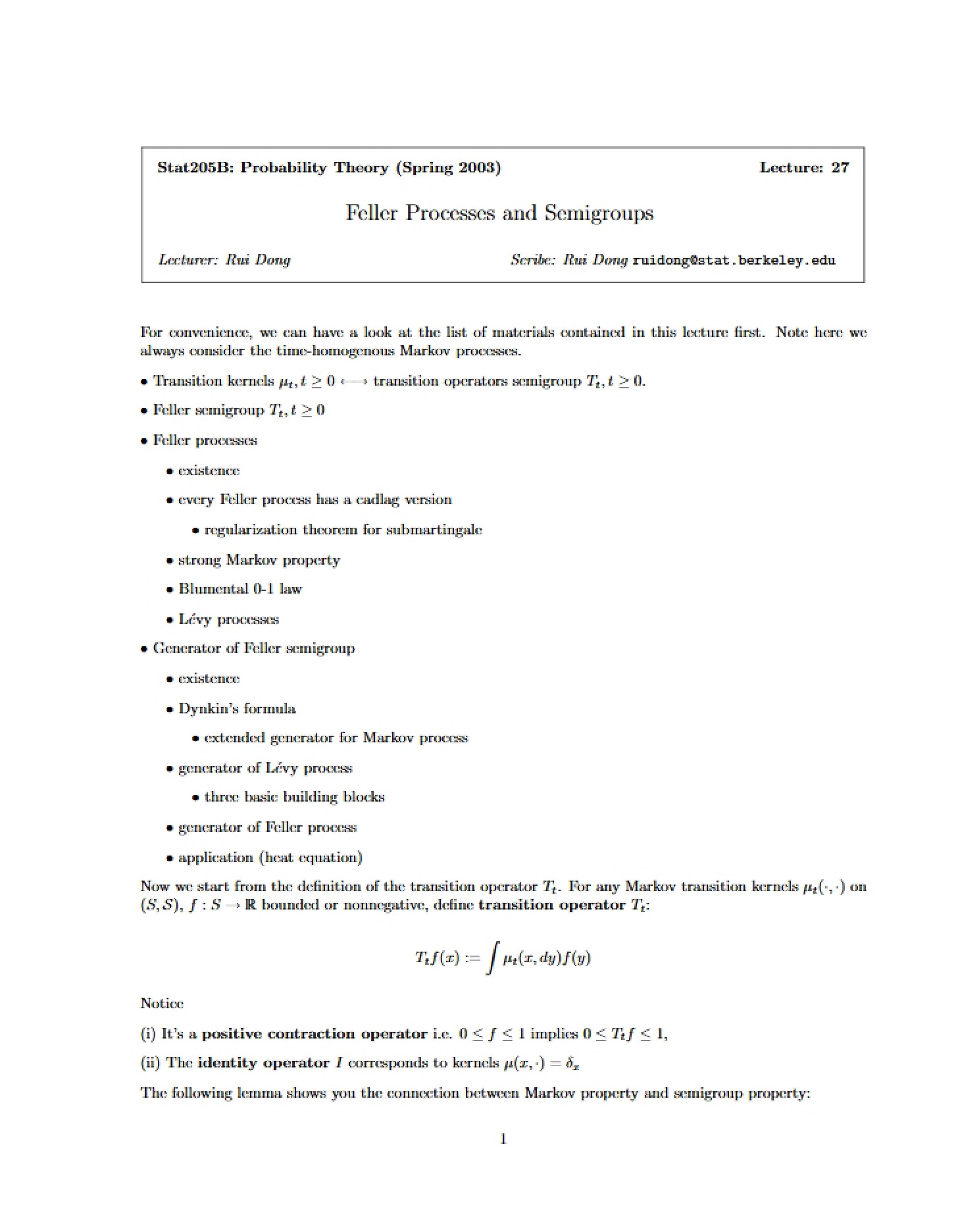 Semigroups and Feller Processes