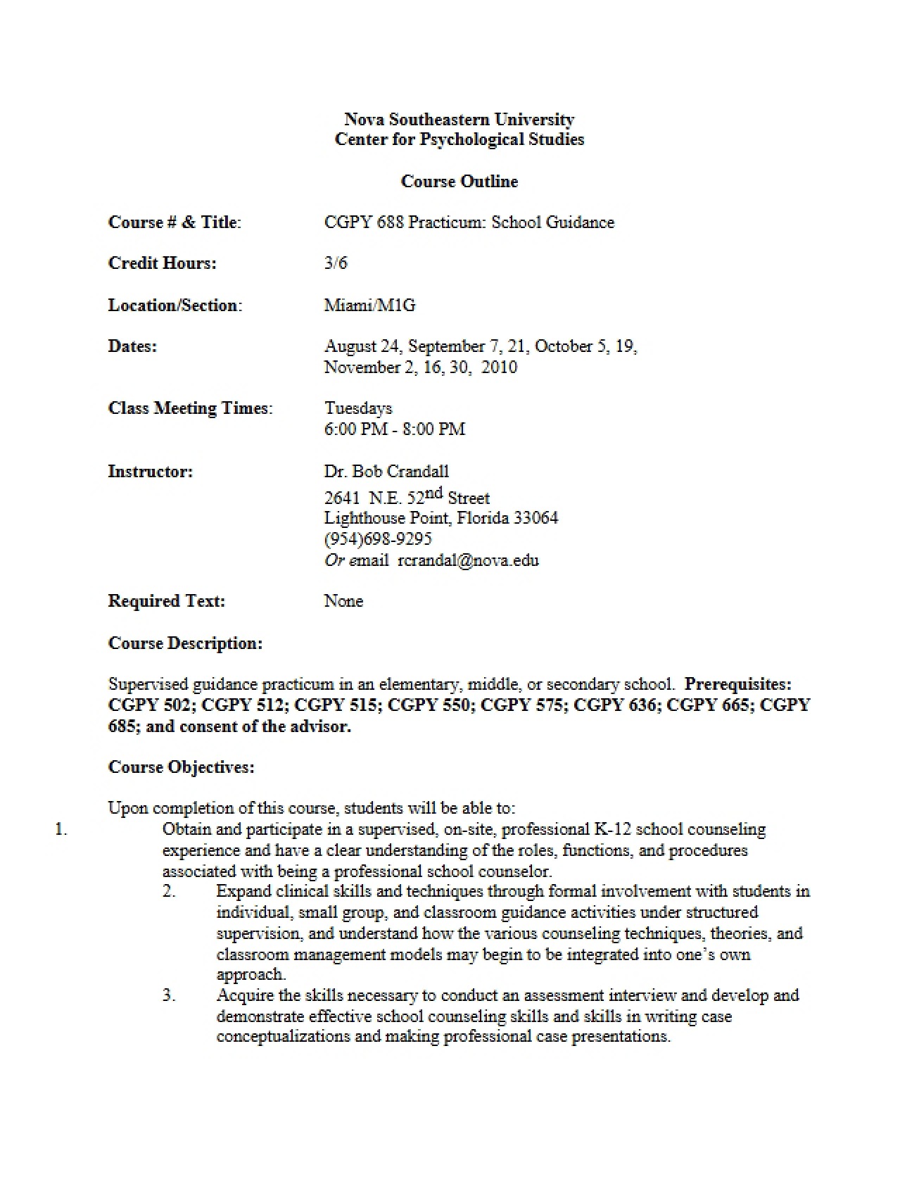 Guidance Practicum Plan