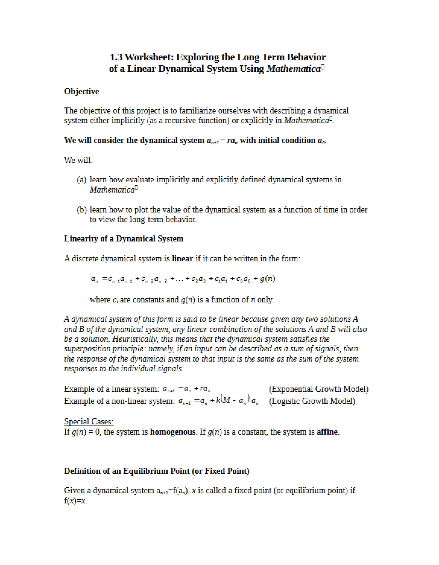 Worksheet 1.3 Long Term Behavior Exploration
