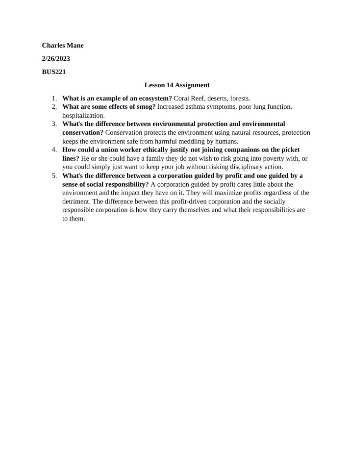 Assignment for Lesson 14