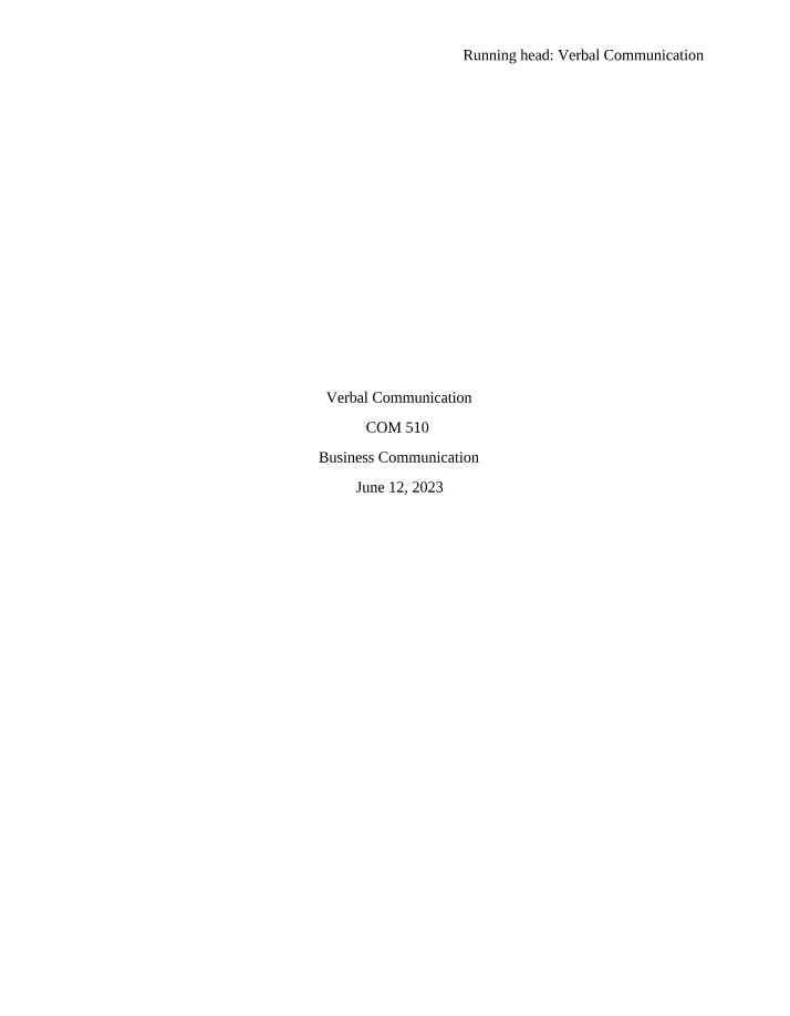 Verbal Communication Notes