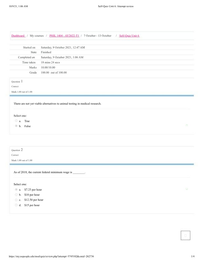 Unit 6 Self-Quiz Attempt Review