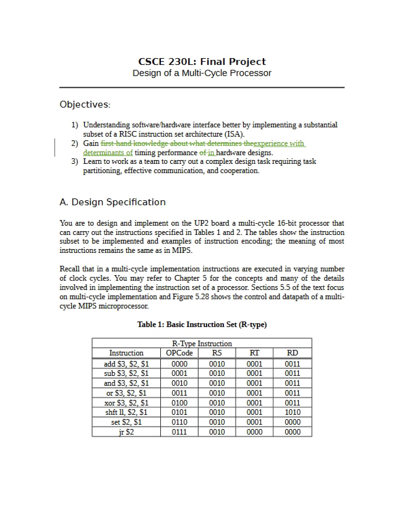 Multi-Cycle Processor Design