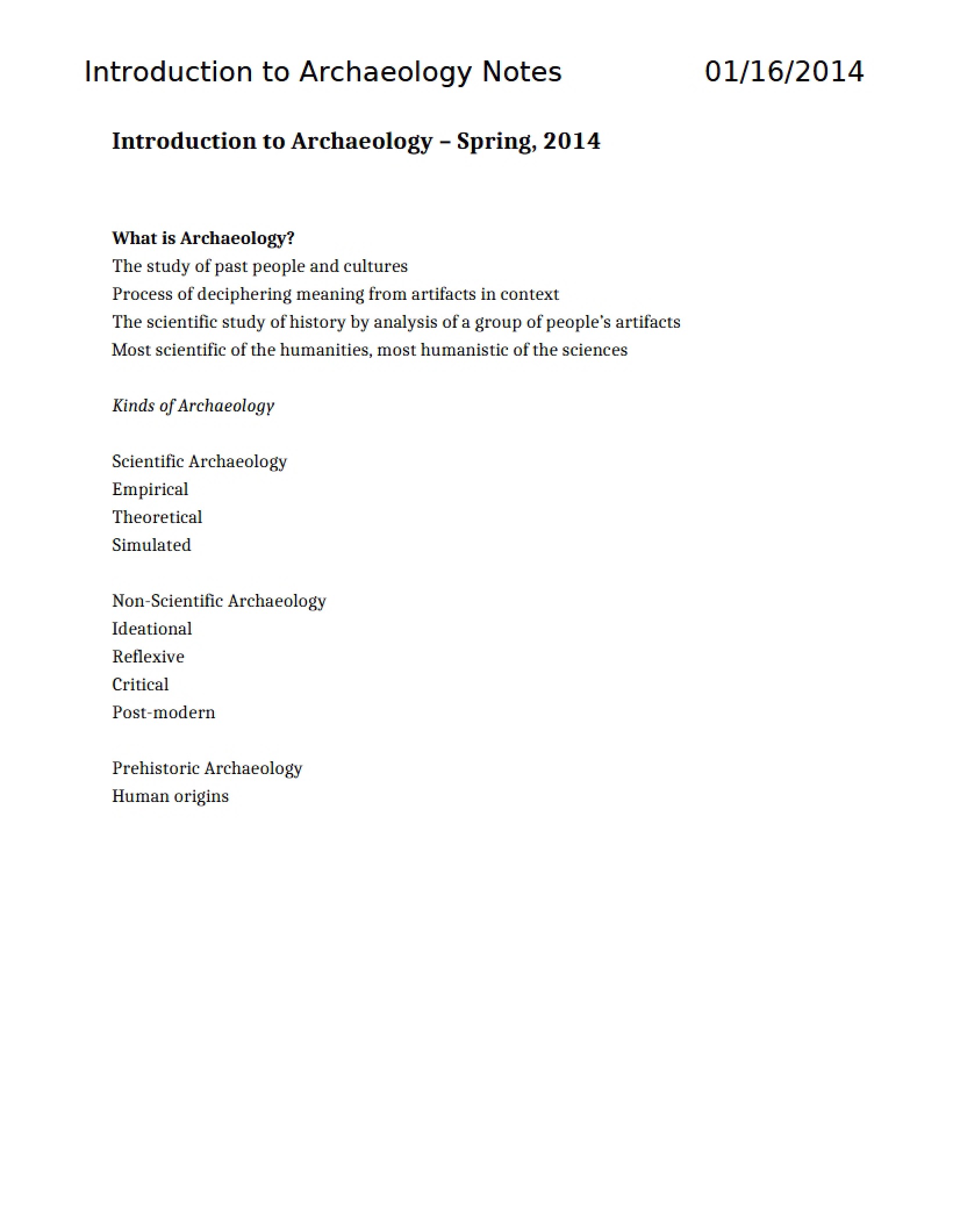 Archaeology Intro Notes