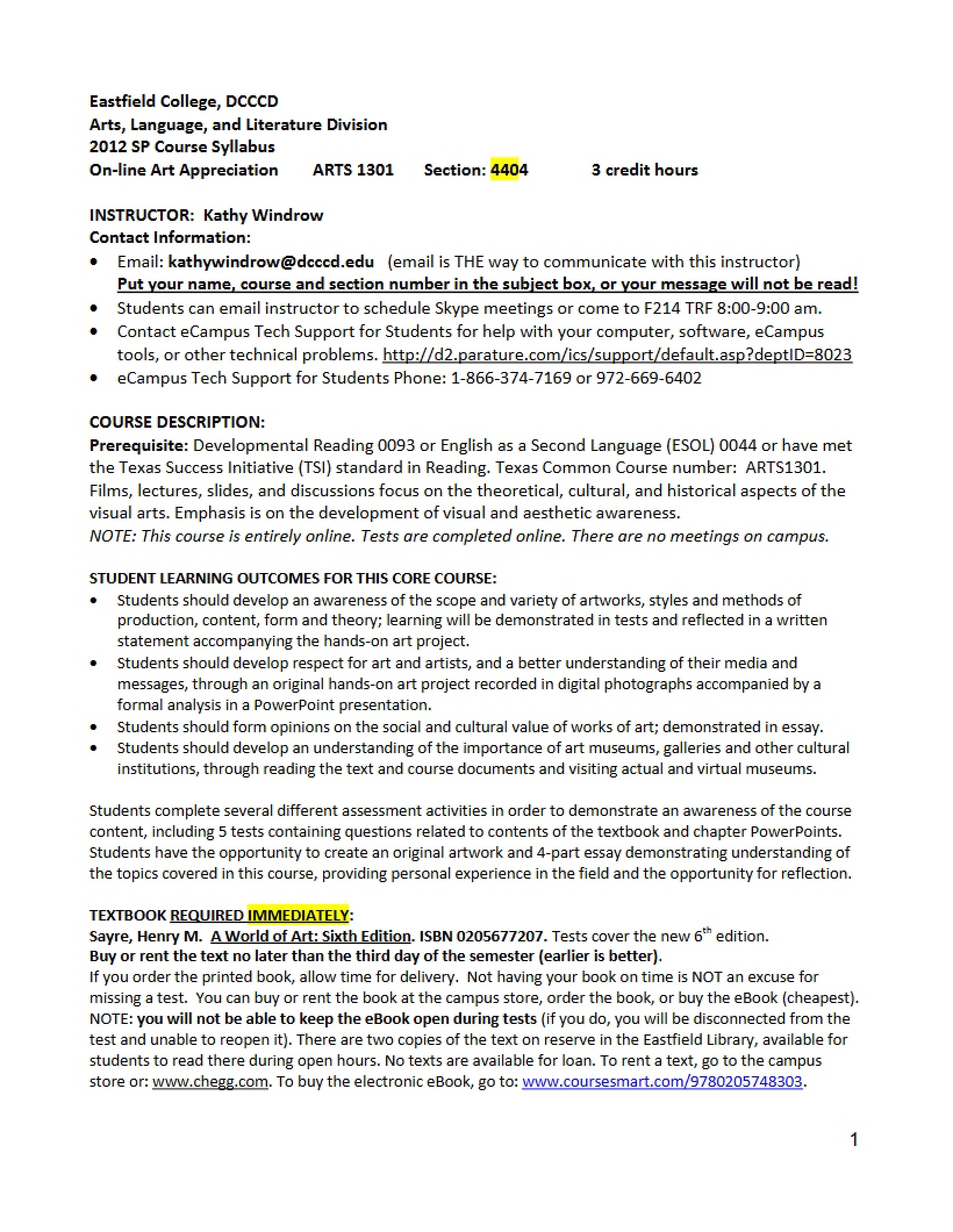 Art Appreciation Course Outline
