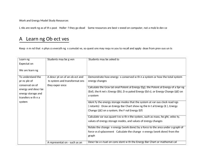 Work and Energy Study Resources