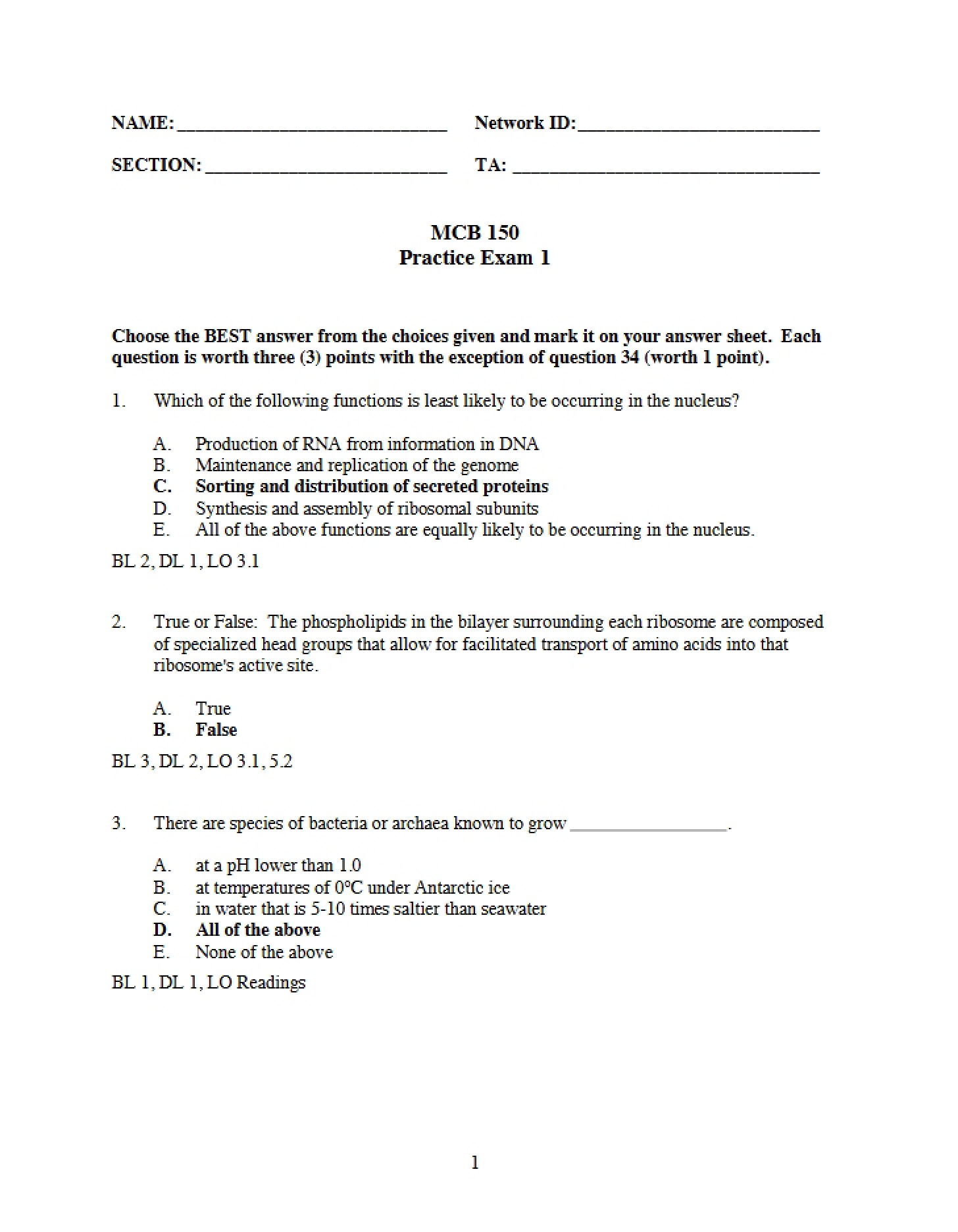 Practice for Exam 1