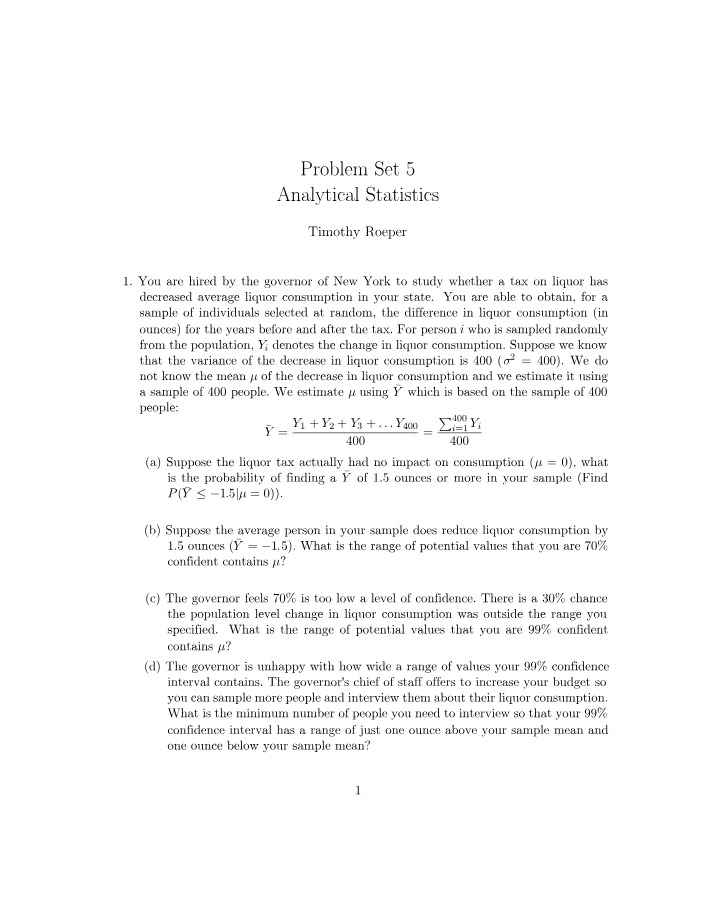 Liquor Tax Impact and Confidence Intervals Statistics