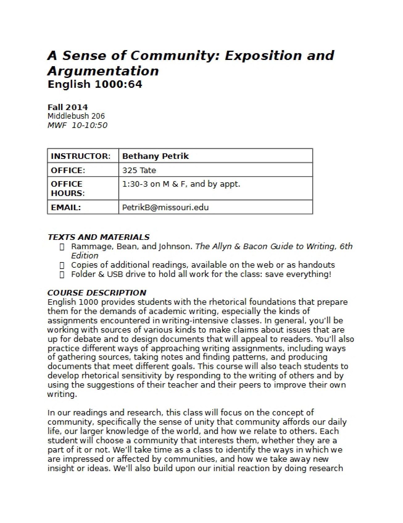 Petrik Syllabus for English 1000