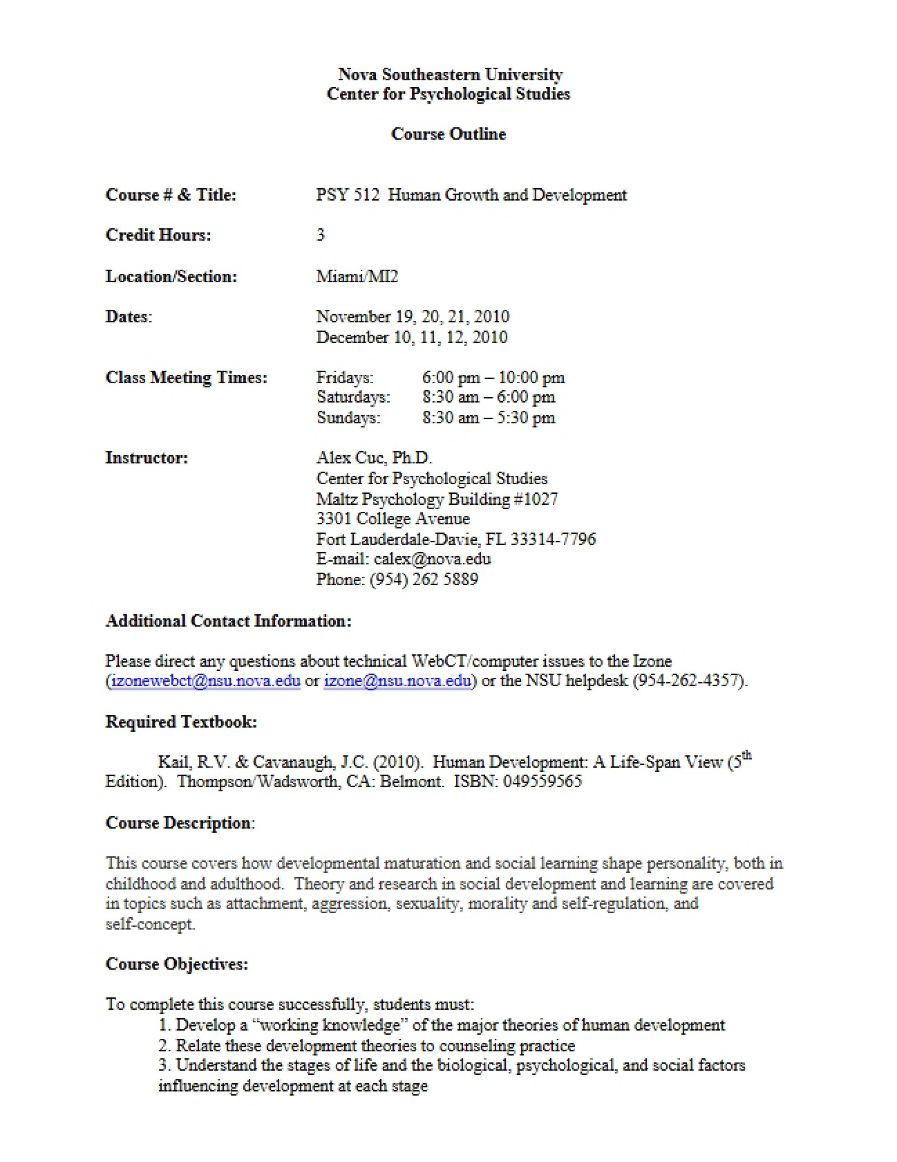 Syllabus for Human Growth and Development