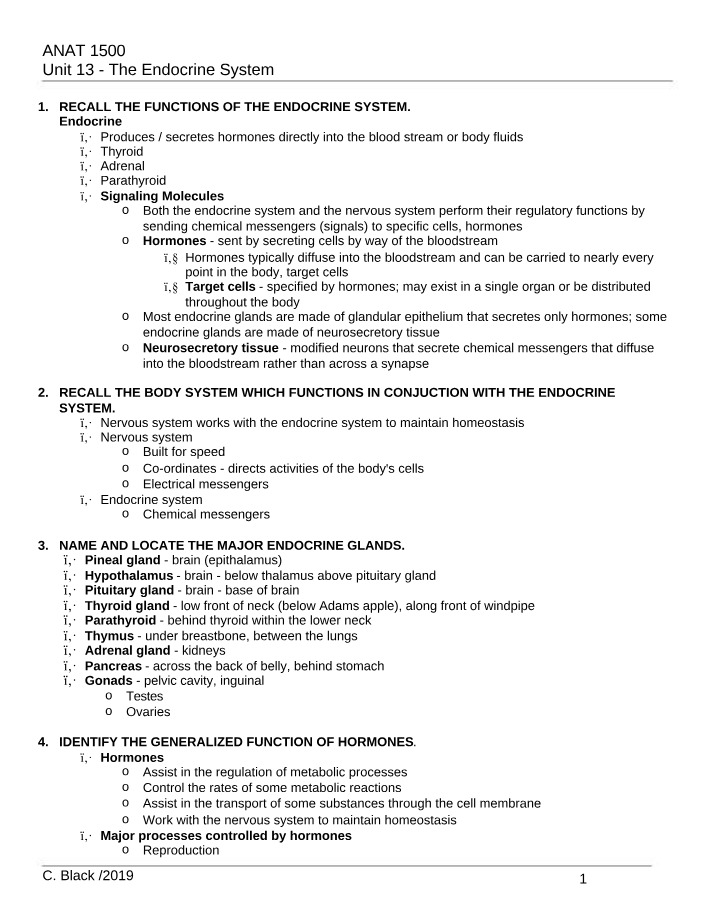 The Endocrine System - Unit 13