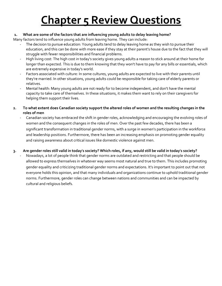 Review Questions for Chapter 5