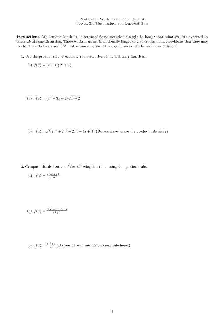 Worksheet 6 (February 14) - MATH 211