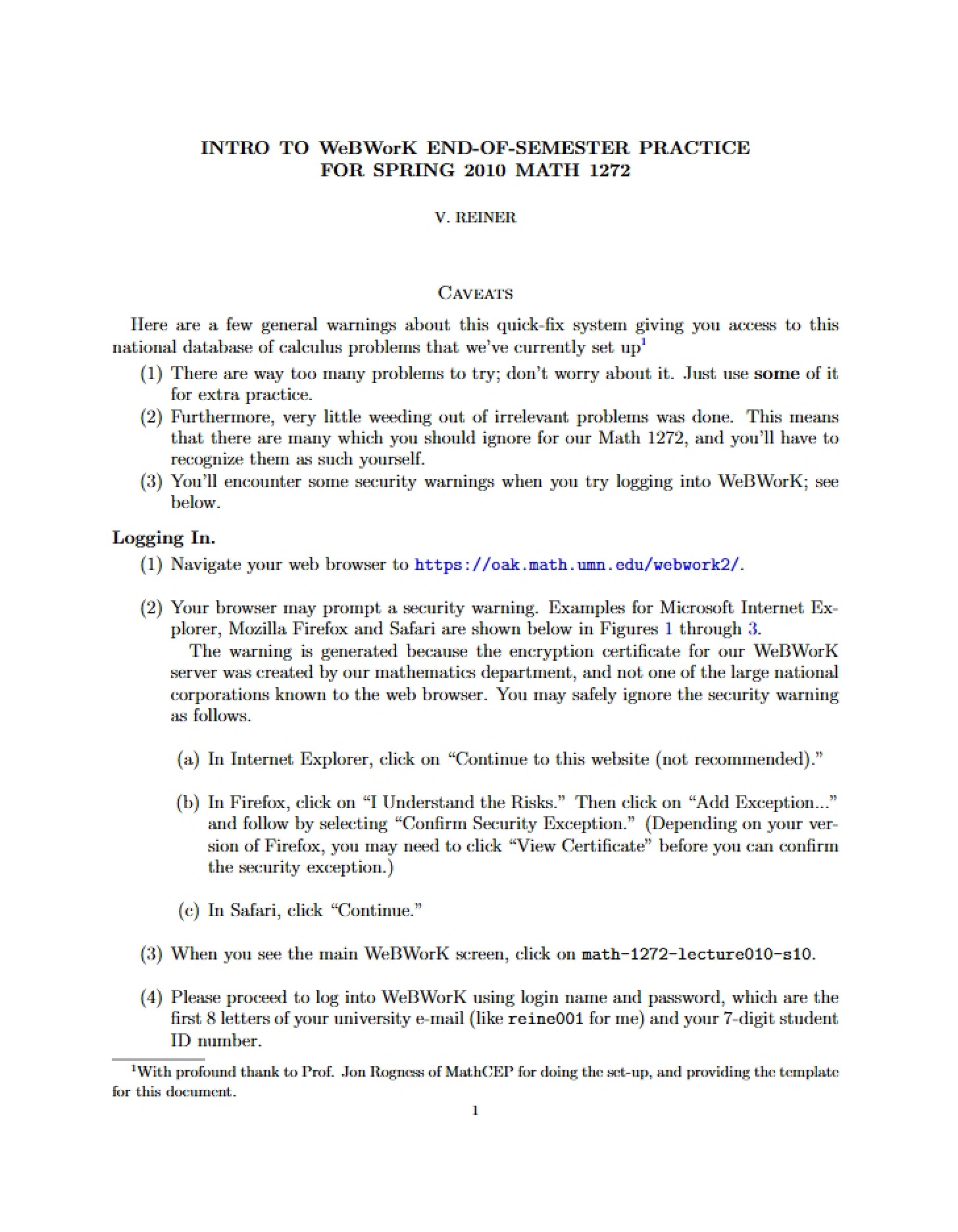 End-of-Semester Webwork Practice Intro