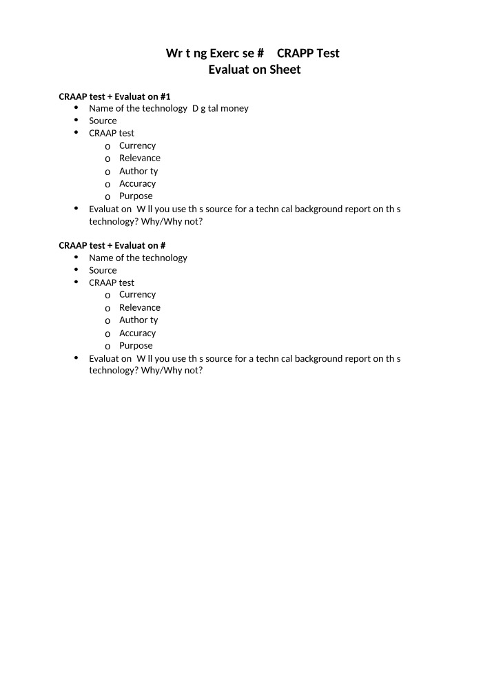 Writing Exercise #9 - CRAAP Test Evaluation