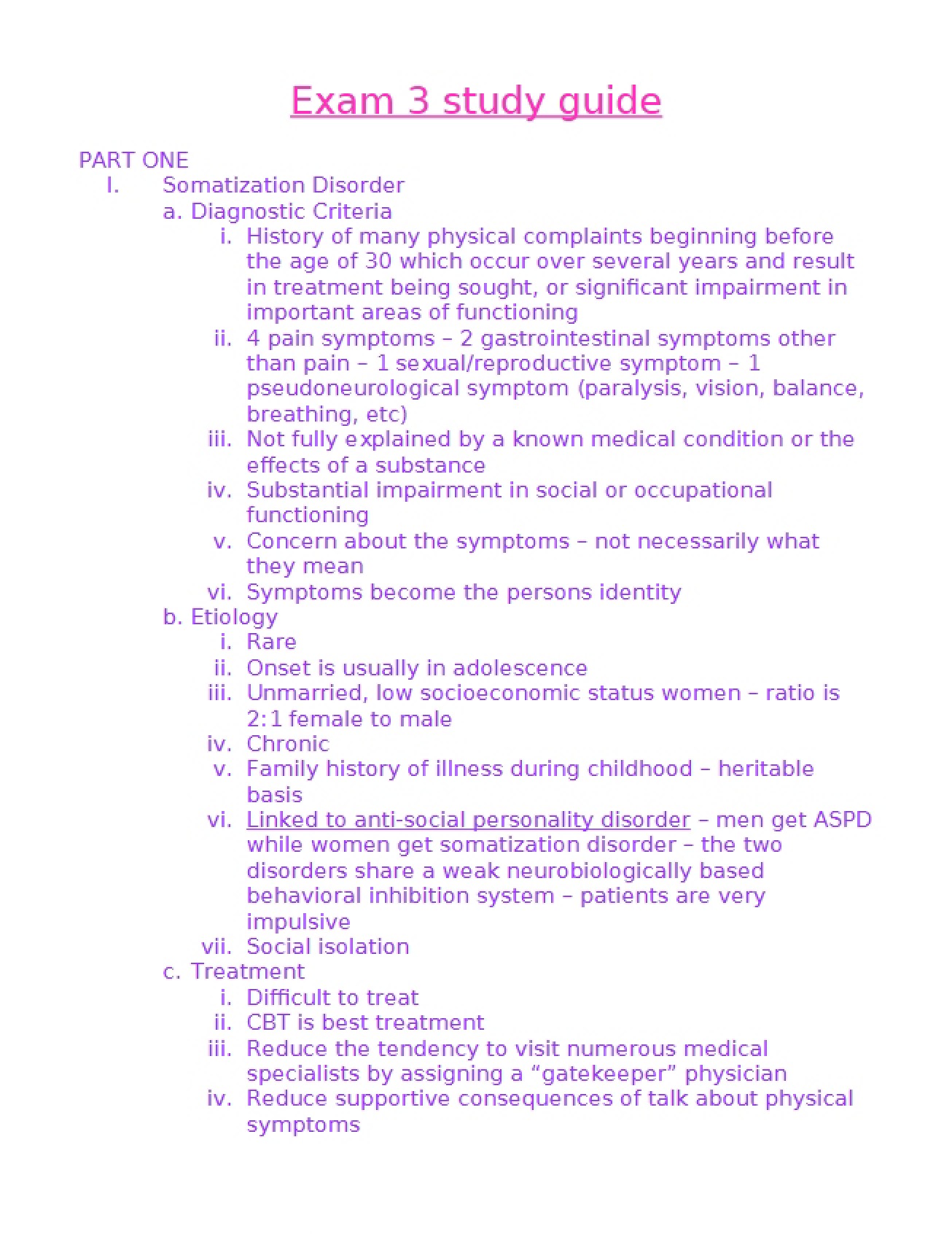 Study Guide for the Third Exam in Abnormal Psychology