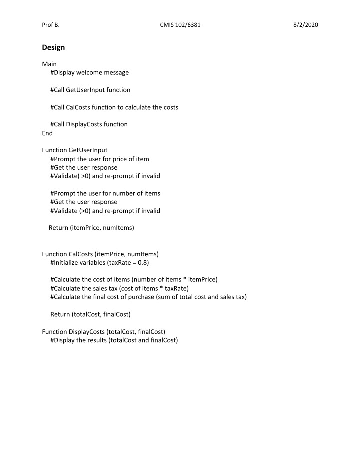 Designing a Welcome Guide - Calculating Costs and Display