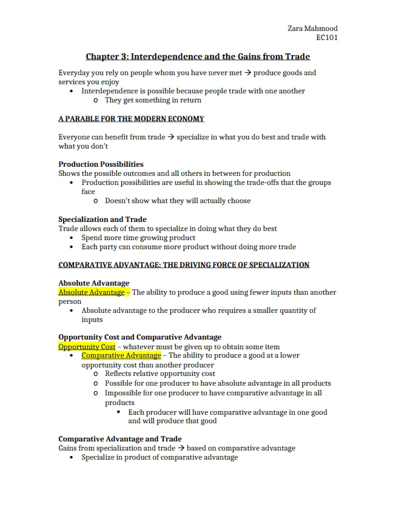 Chapter Three Understanding Interdependence and Trade Gains