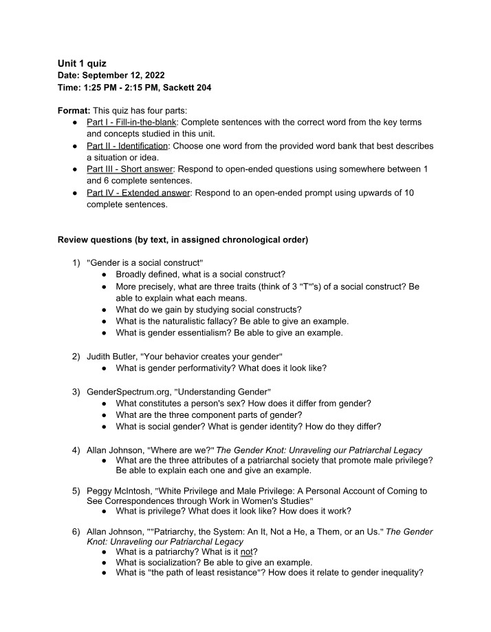 Study Guide - Unit 1 Quiz