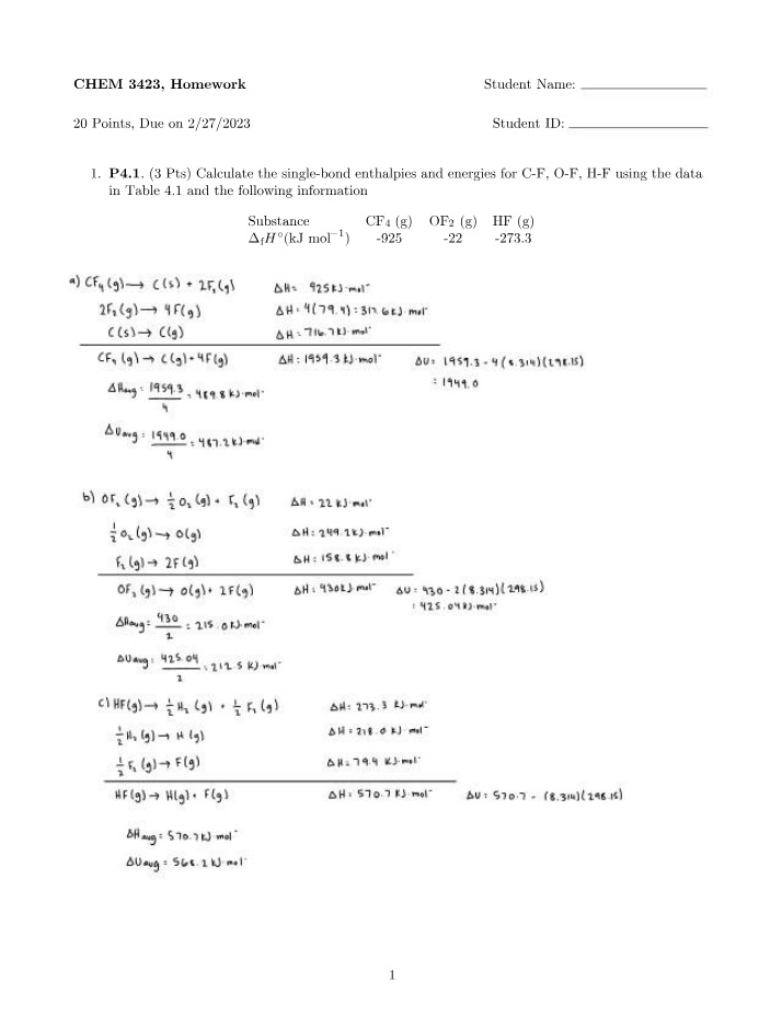 Chemical Bonds - Calculating Enthalpies and Energies