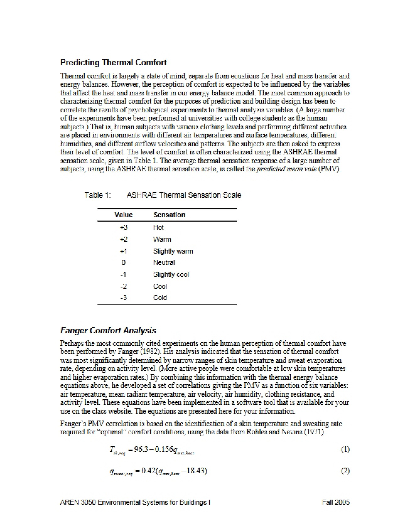Methods for Predicting Thermal Comfort
