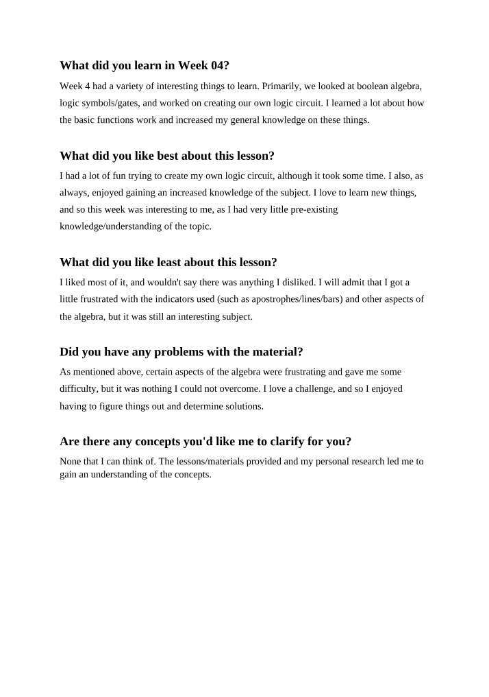 Lesson Reflection - W04