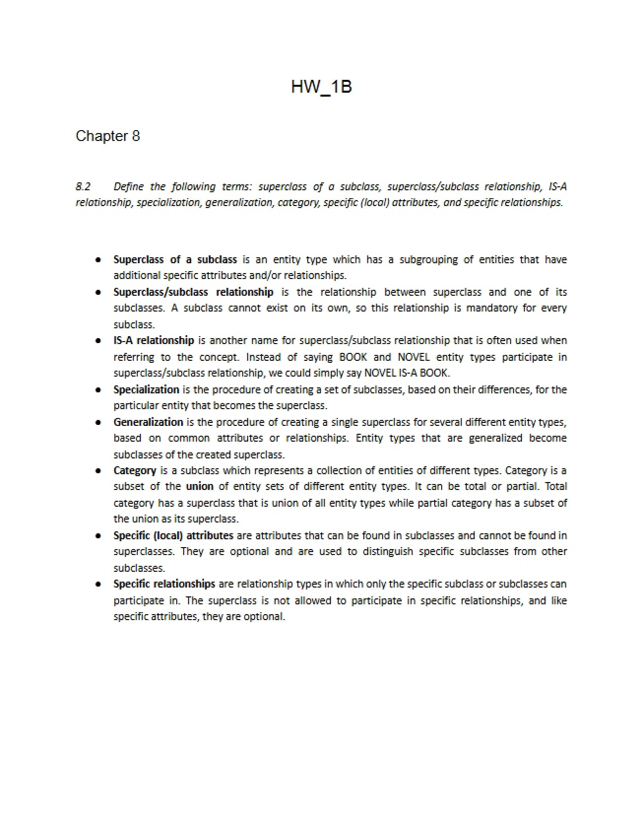 Chapter 8 Homework Assignment