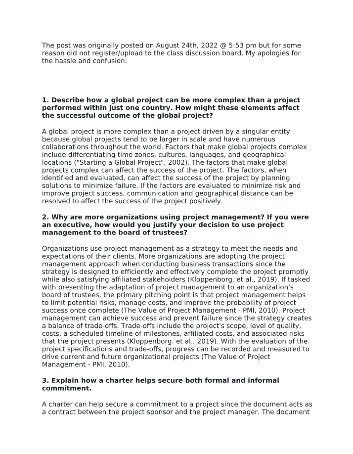 Project Management - Global Projects Complexity