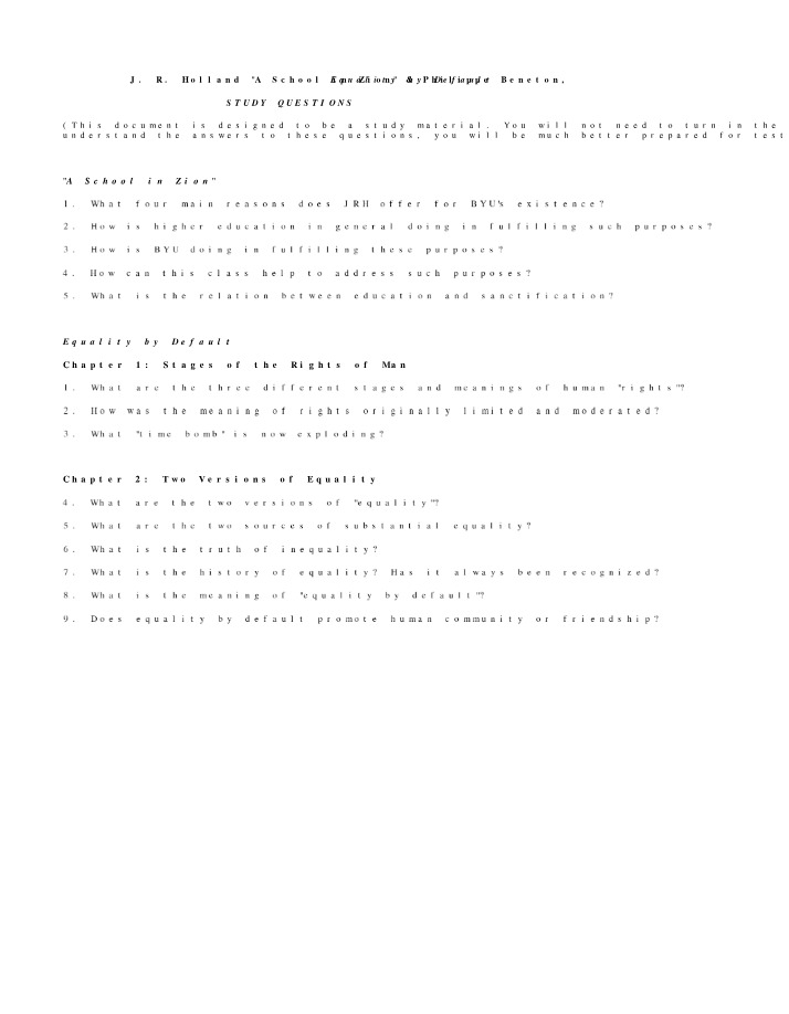 Study Questions for Holland and Beneton