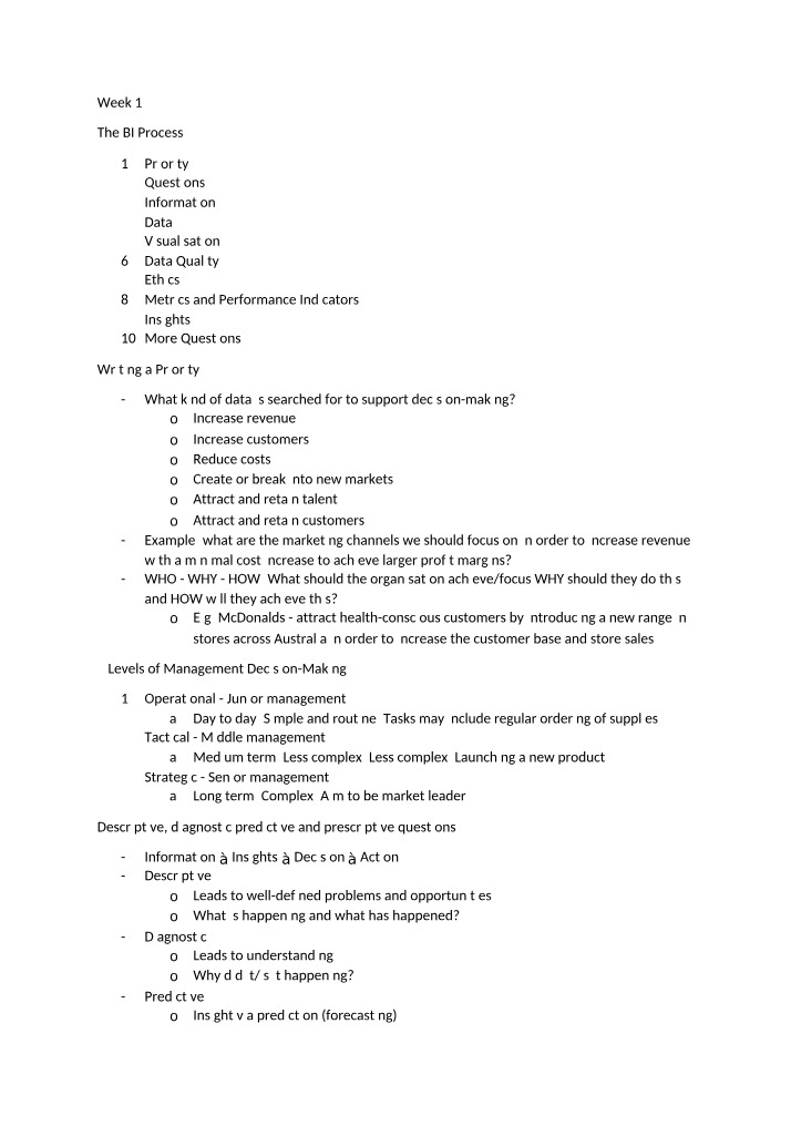 Weekly Notes for Strategic Management