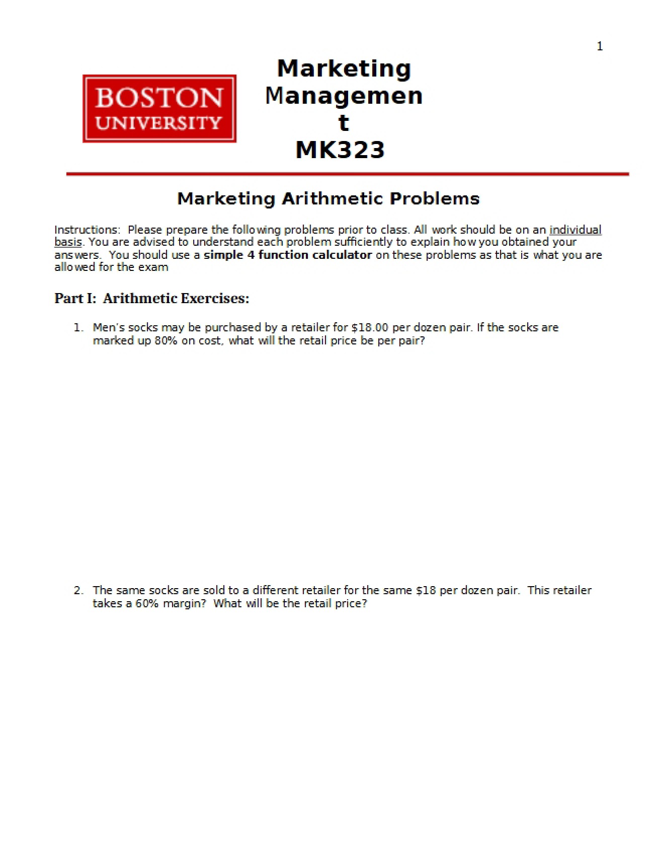 Problems in Marketing Arithmetic