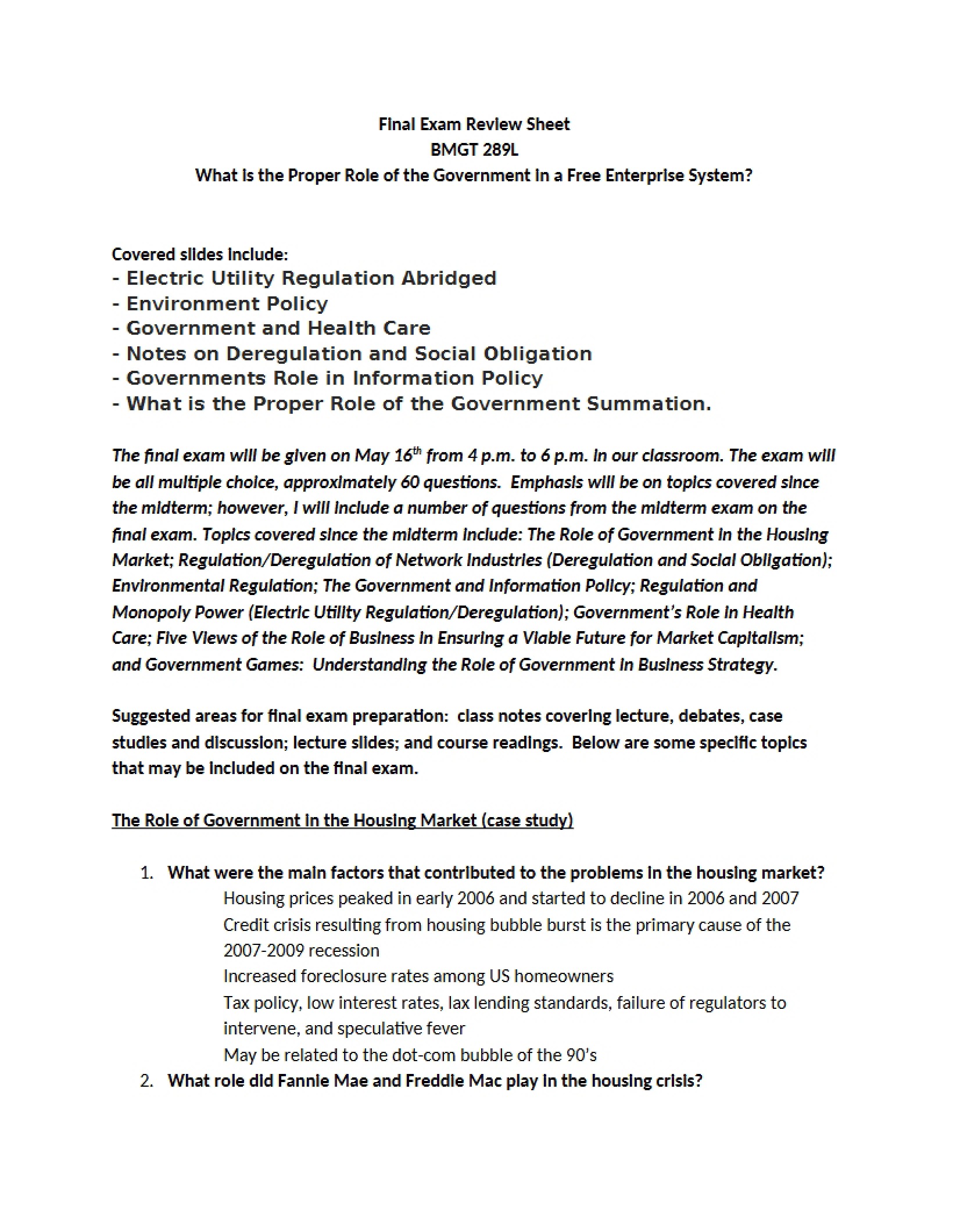 Final Exam Review Guide