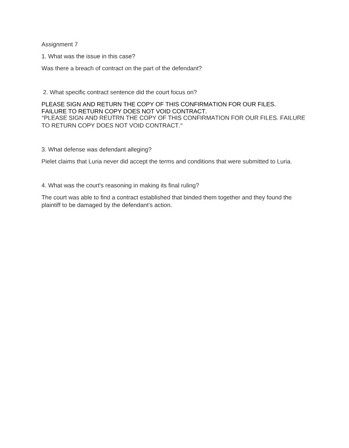 Breach of Contract - Issue and Ruling
