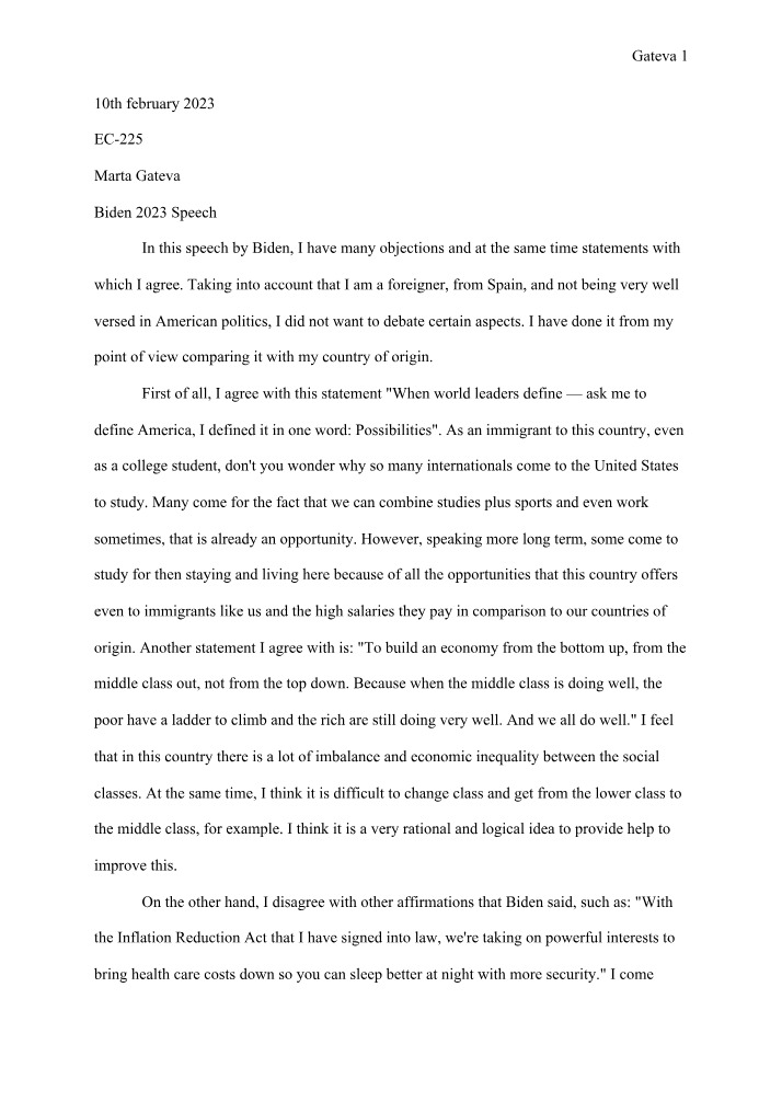 Analysis of Biden's 2023 Speech