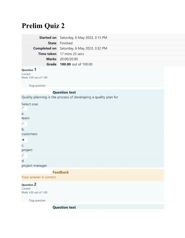 Prelim Quiz 2 for Software Engineering 1