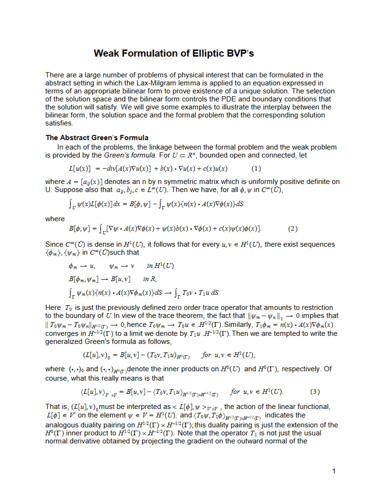 Elliptic BVP Weak Formulation