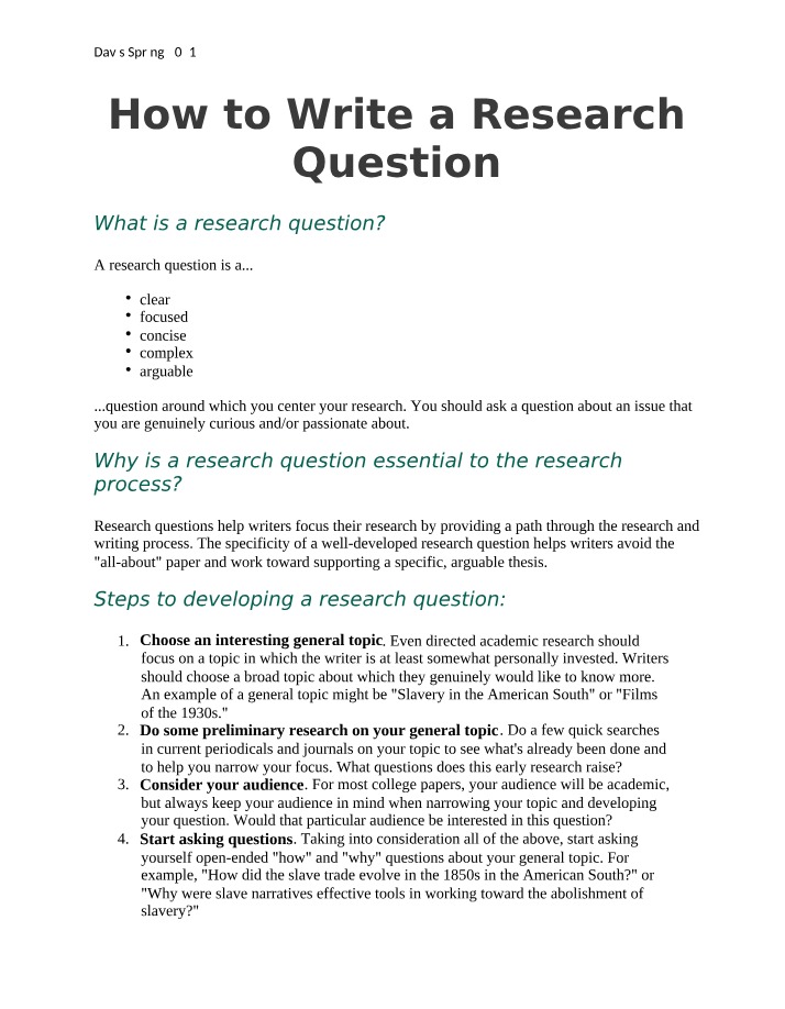 Writing a Research Question