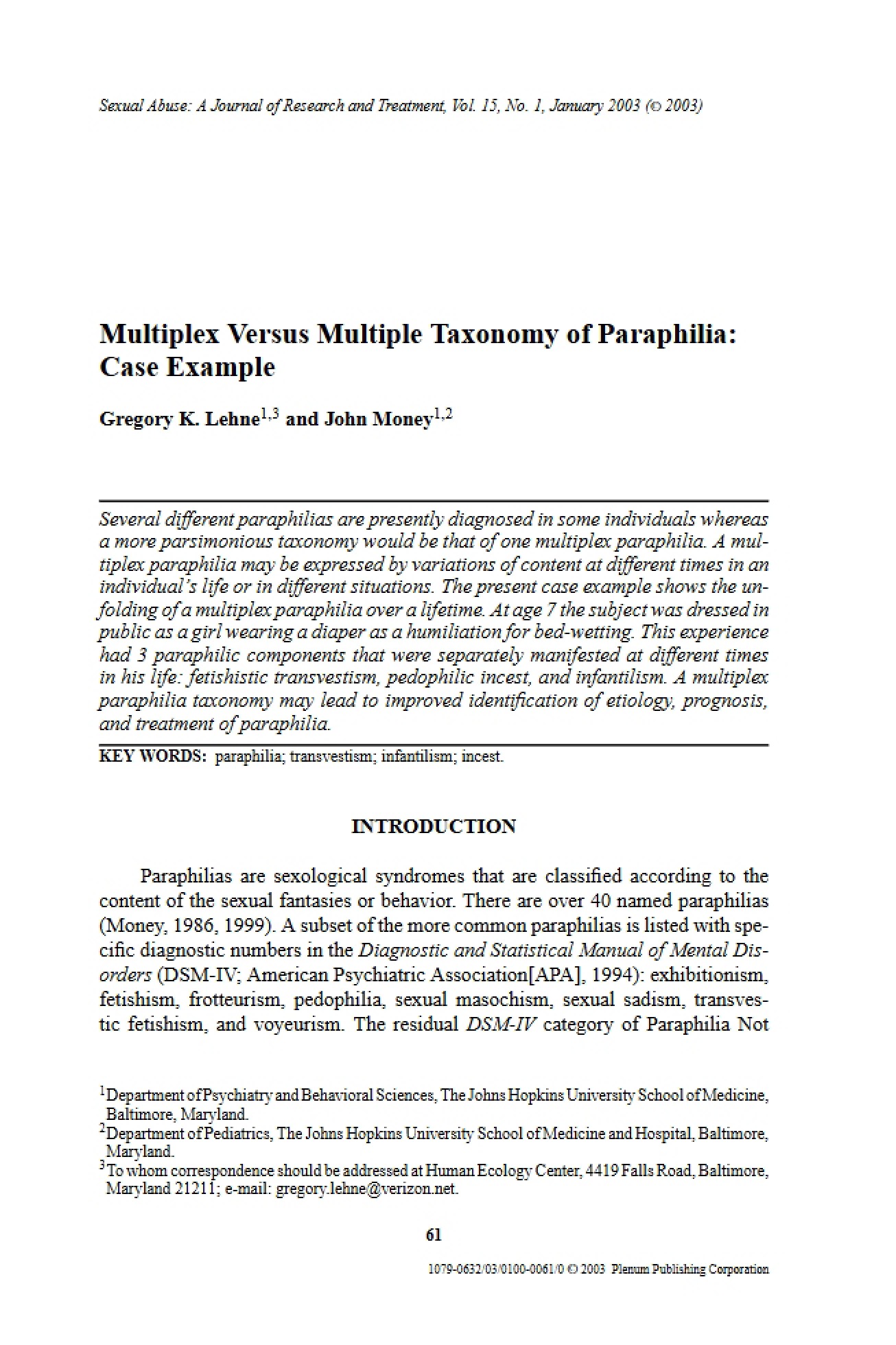 Paraphilia Case Example Multiple vs Multiplex Taxonomy