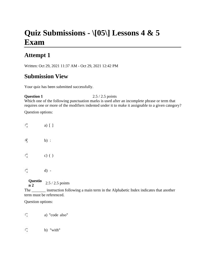 Exam for Lessons 4 and 5
