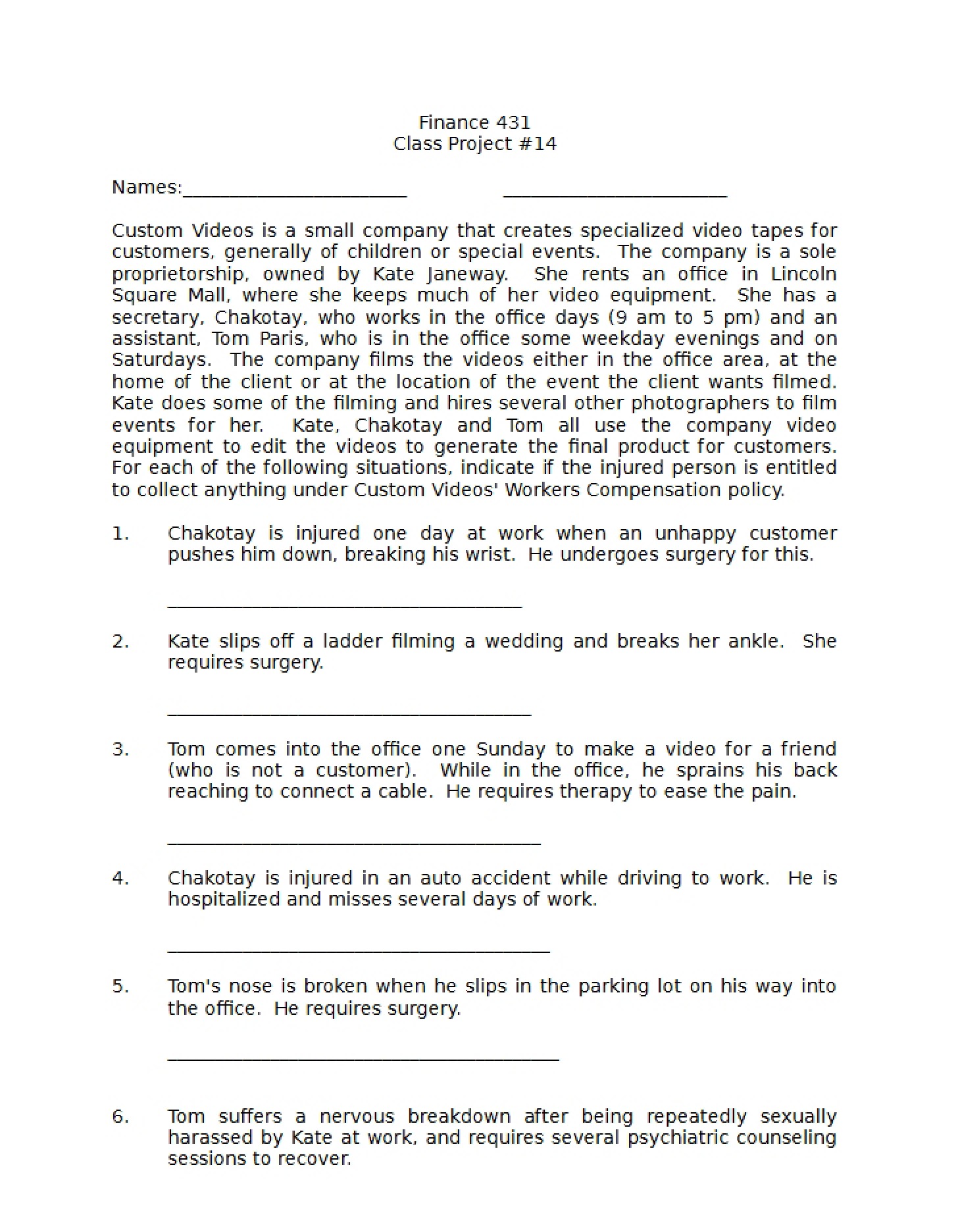 Class Project (Finance 431)
