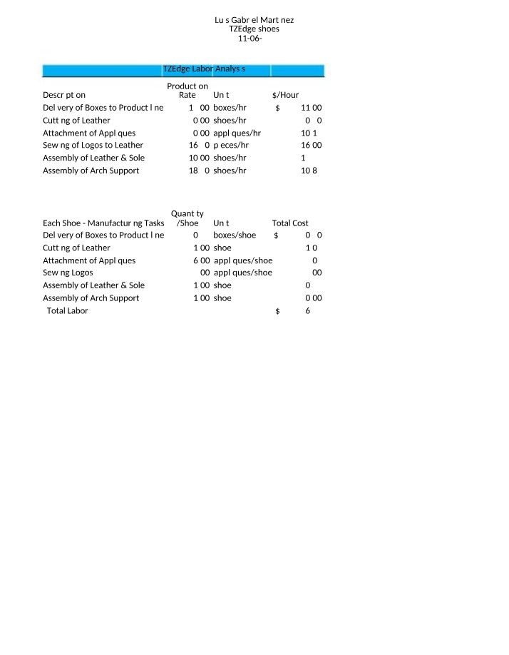 Labor Analysis for TZEdge
