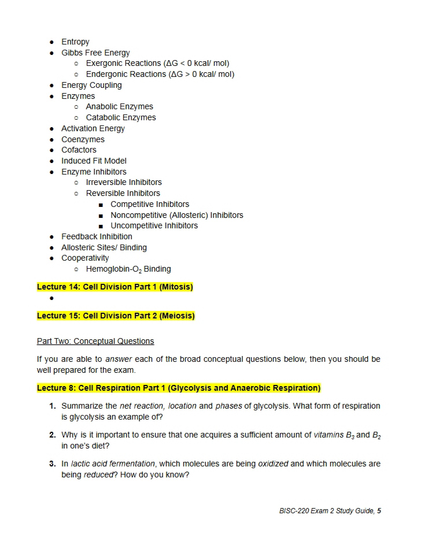 First Study Guide for Exam Two