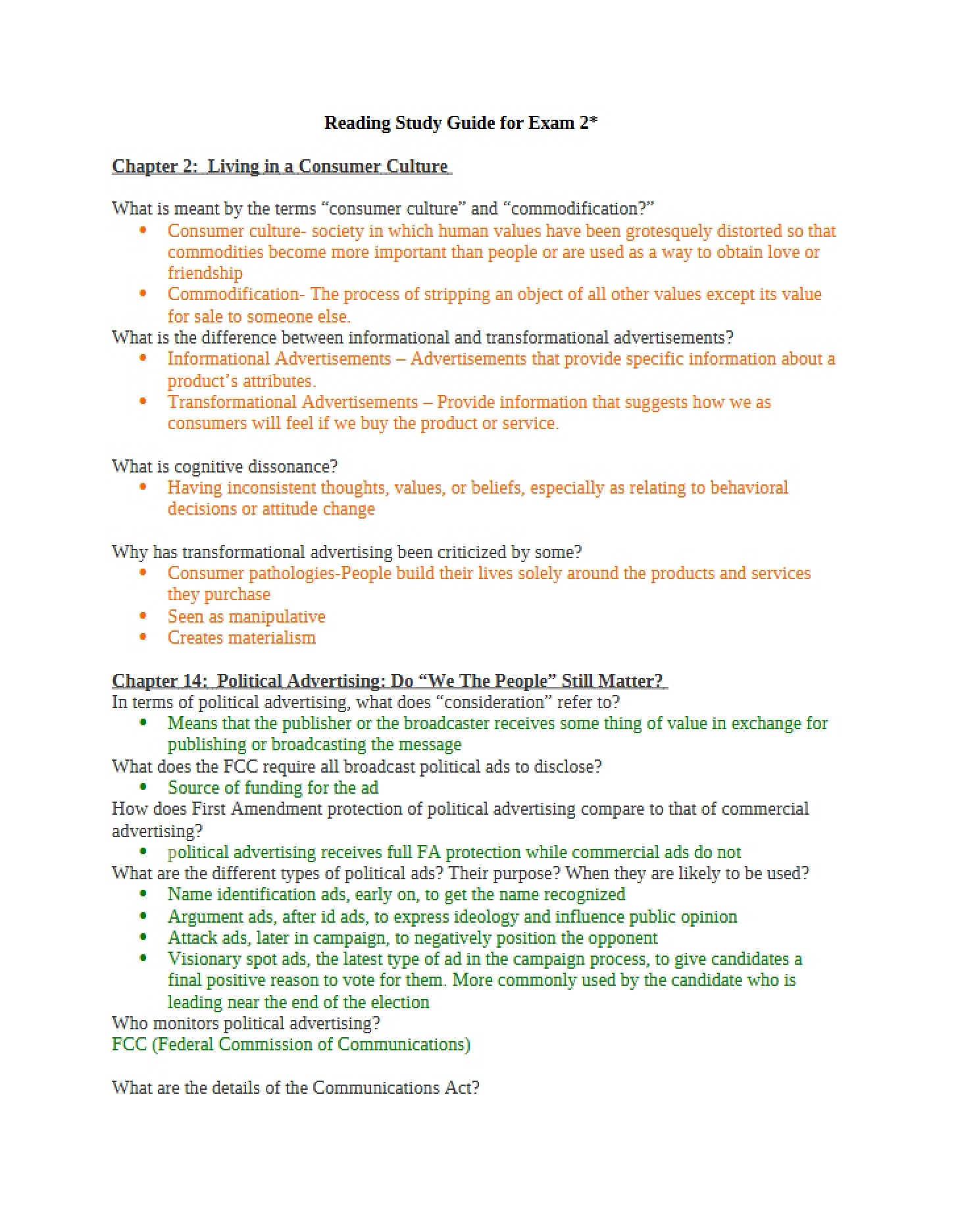 Exam 2 Preparation Guide