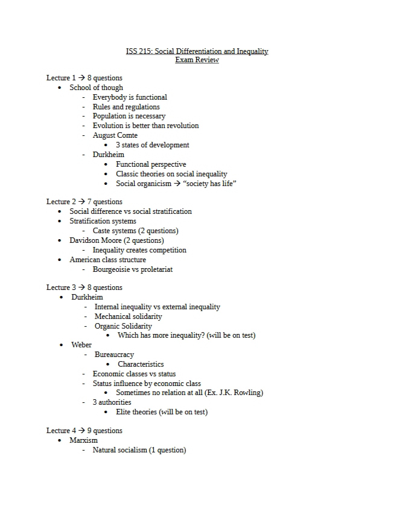 Study Guide for Exam One
