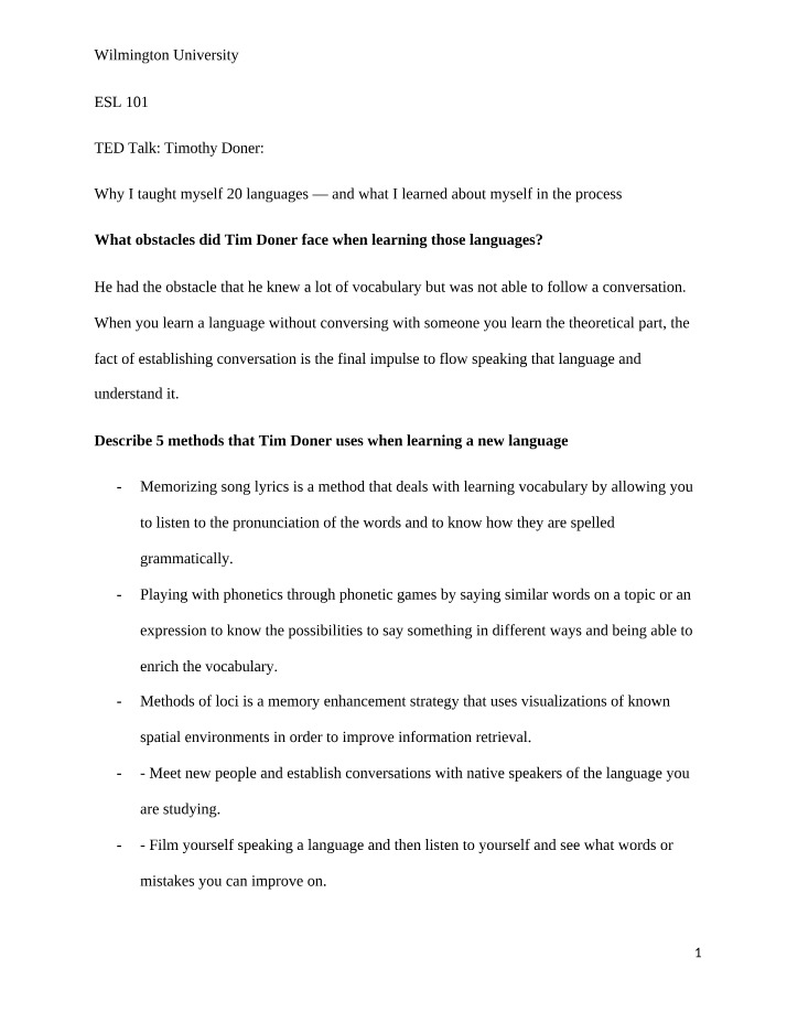 Language Learning Methods - An Analysis of Timothy Doner