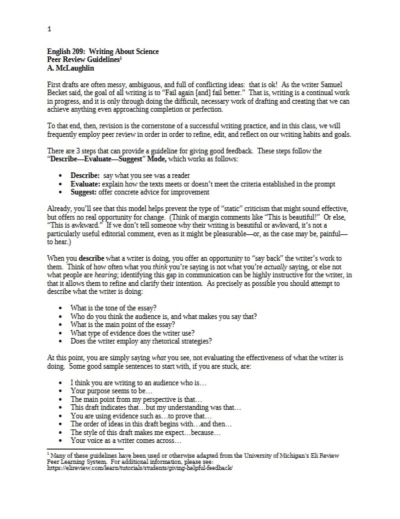 Peer Review Guidelines